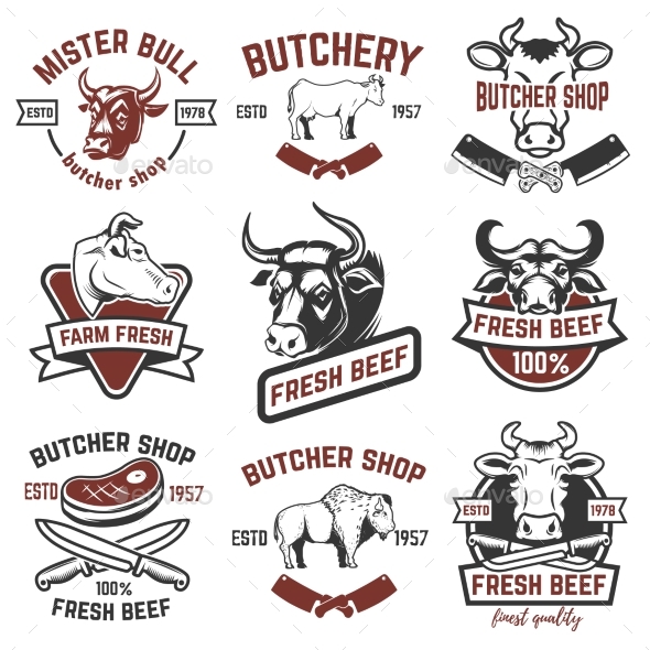 Set of Fresh Beef Labels - Animals Characters