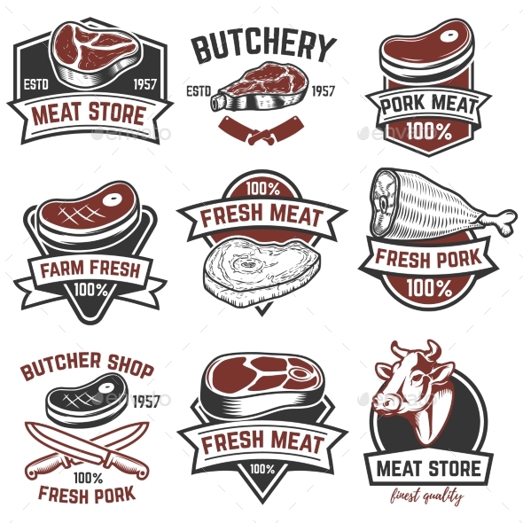 GraphicRiver Set of Meat Store Labels Butchery 20438096 GraphicRiver Set of Meat Store Labels Butchery 20438096