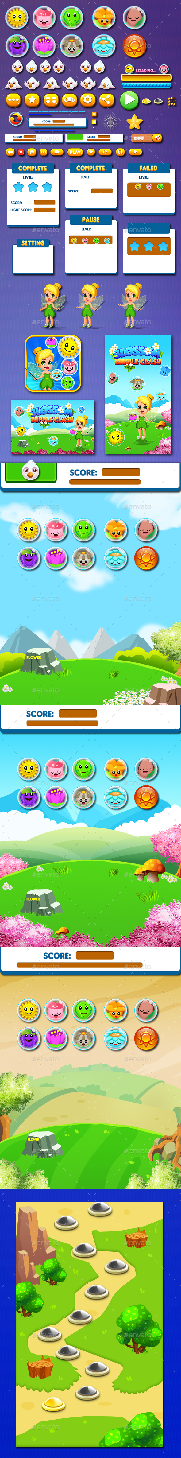 Bubble Shooter Unity Asset Reskin : Blossom - Game Kits Game Assets