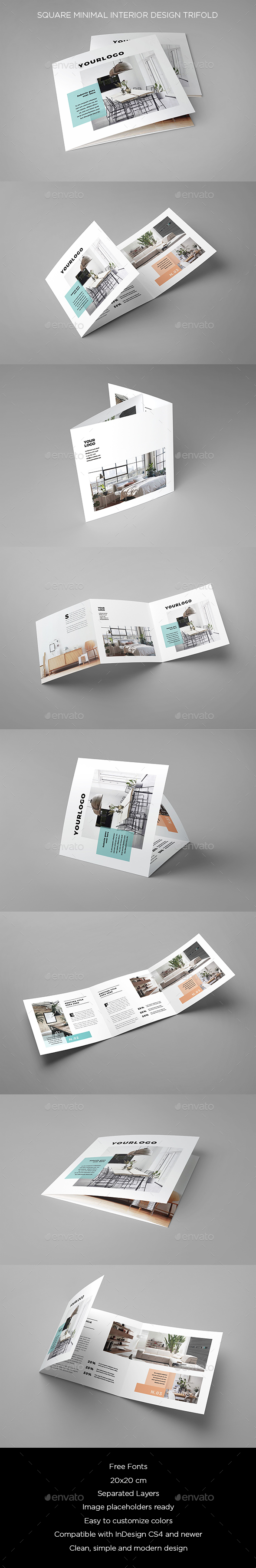 Square Minimal Interior Design Trifold - Brochures Print Templates