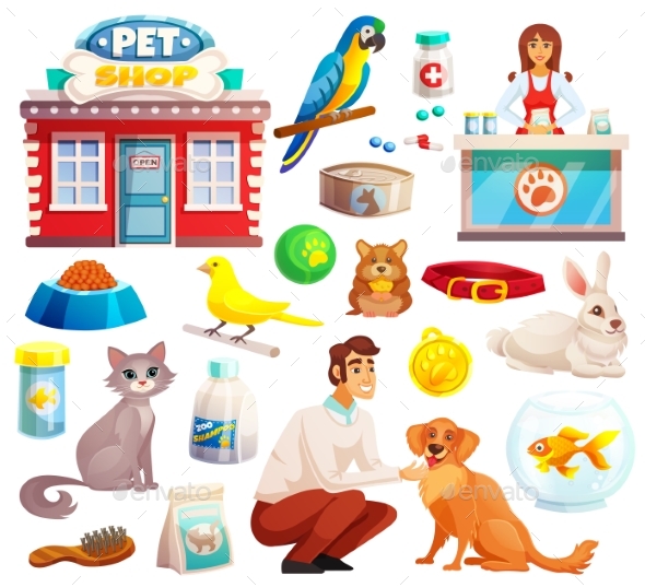 Pet Shop Decorative Icons Set