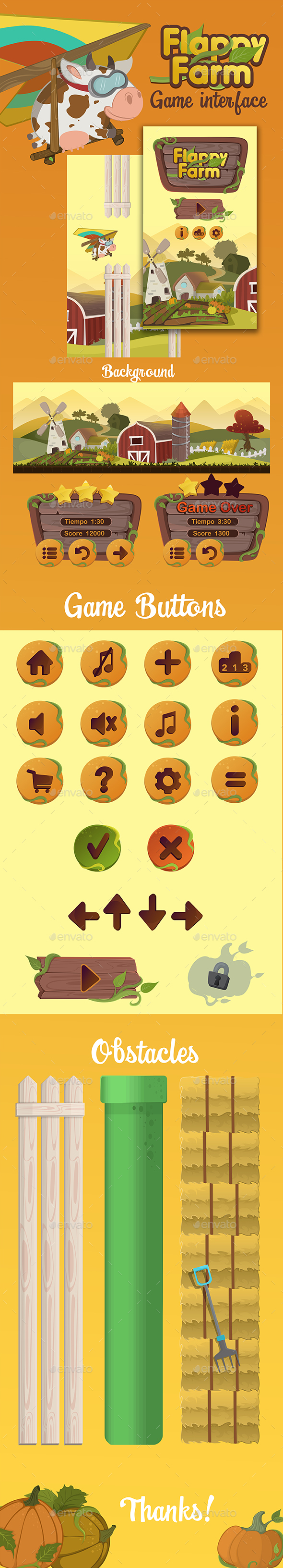 Flappy Farm Game Interface - User Interfaces Game Assets