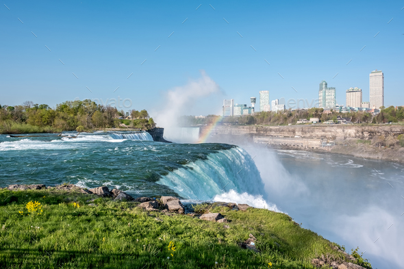 Niagara Falls waterfall with rainbow - Stock Photo - Images