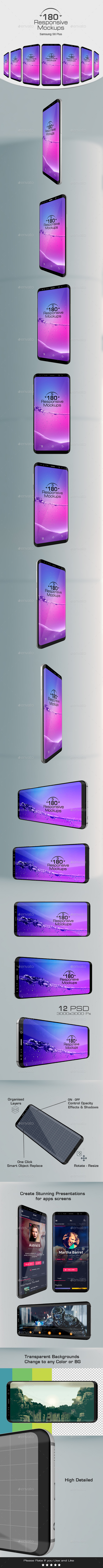 180 Responsive 3D Mockups Galaxy S8 Plus - Mobile Displays