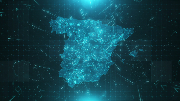 Spain Map Background Cities Connections 4K