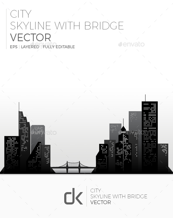 City Skyline with Bridge - Buildings Objects
