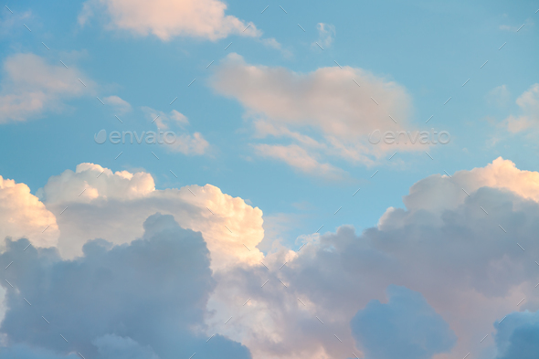 blue sky with sunset clouds in autumn evening - Stock Photo - Images