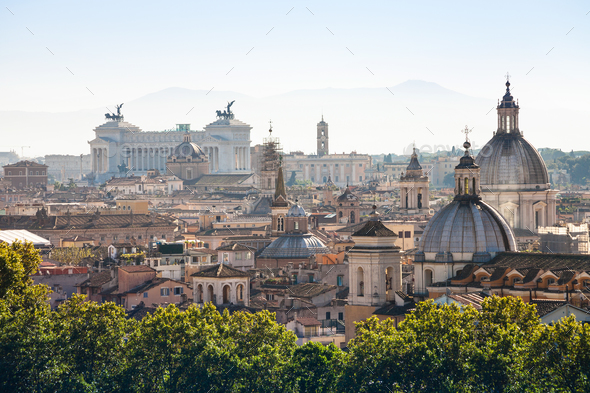 view of ancient center of Rome on Capitoline Hill - Stock Photo - Images