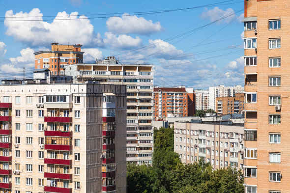 apartment houses in Moscow city in sunny day