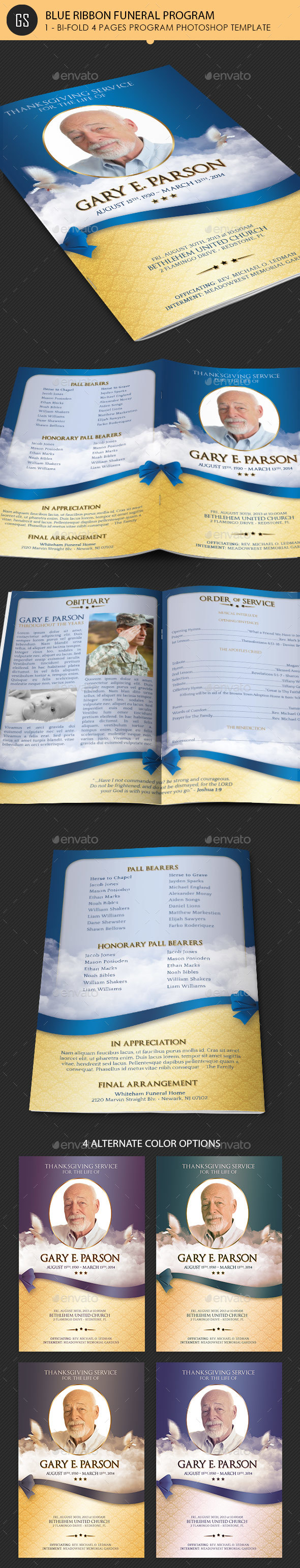 Blue Ribbon Funeral Program Template