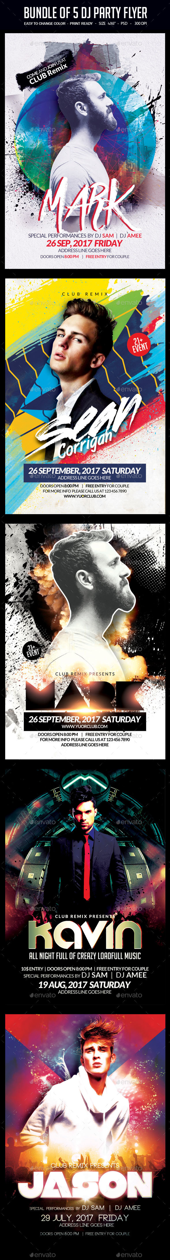 Bundle of 5 DJ Party Flyers - Clubs & Parties Events