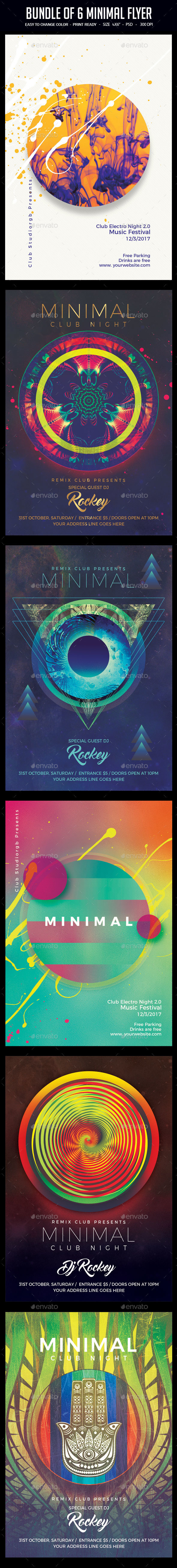 Bundle of 6 Minimal Flyers - Clubs & Parties Events