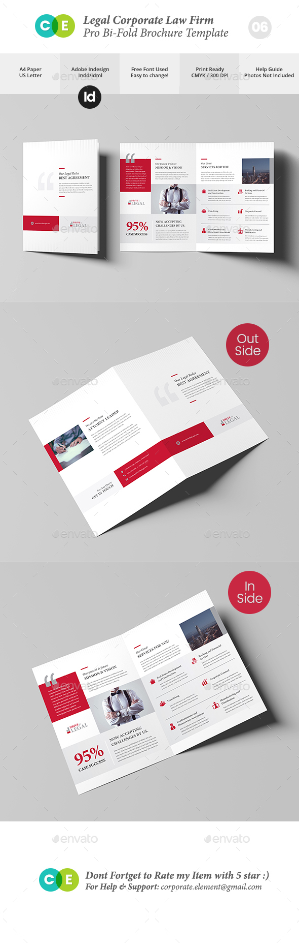 Legal Corporate Law Firm Business Bi-Fold Brochure V06 - Brochures Print Templates