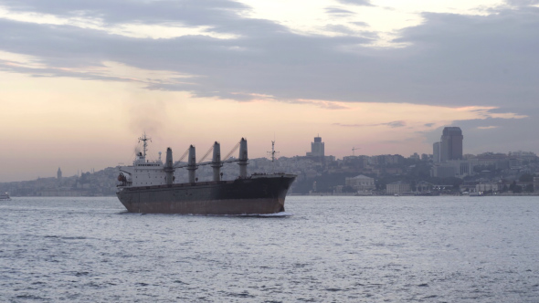 Cargo Vessel Passing Bosphorus