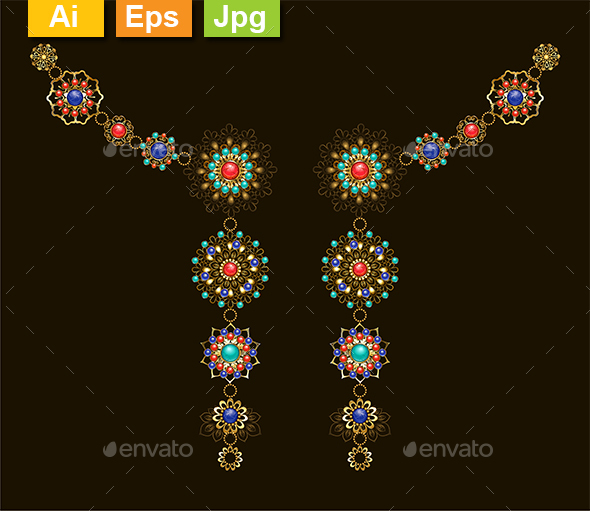 Symmetrical Ethnic Decoration with Lapis Lazuli - Decorative Symbols Decorative