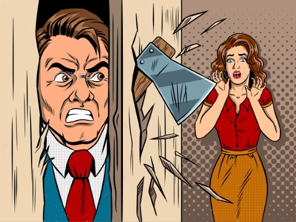 Man Breaking in the Door Comic Book Style Vector - Business Conceptual