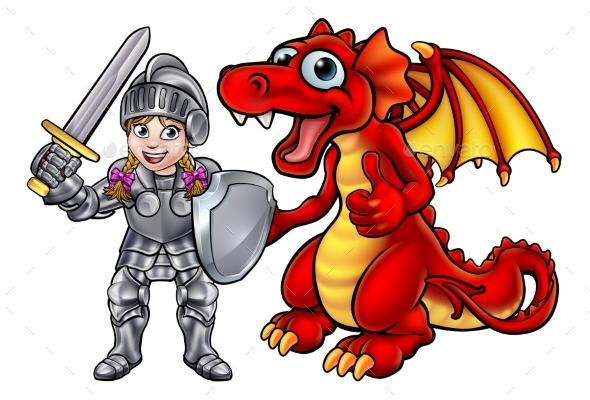 Cartoon Dragon And Knight By Krisdog Graphicriver