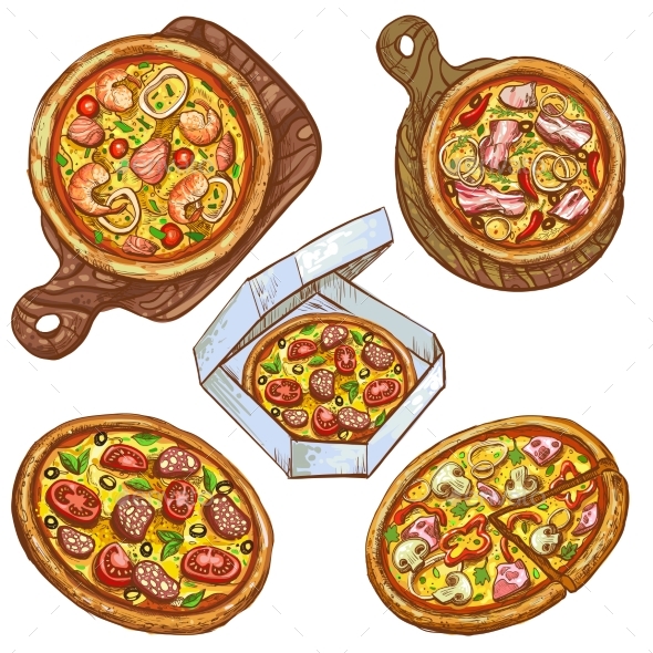 GraphicRiver Set of Vector Illustrations Whole Pizza and Slice 20450577