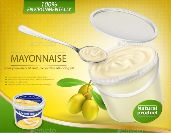 Vector Realistic Poster with a Plastic Pail Filled - Food Objects