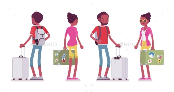 Black Male and Female Tourist Standing - Travel Conceptual