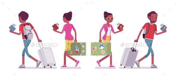 Black Male and Female Tourist Walking - Travel Conceptual