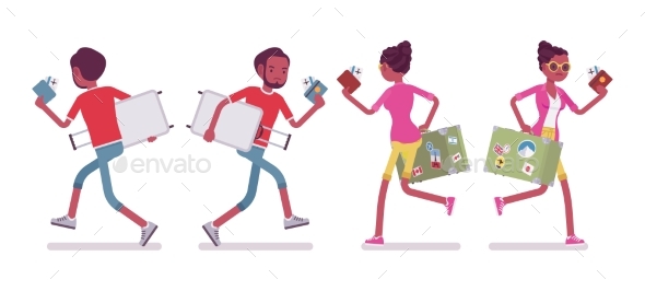 Black Male and Female Tourist Running - Travel Conceptual