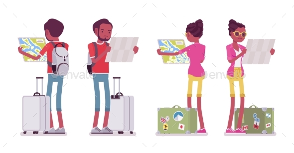 Black Male and Female Tourist Map Reading - Travel Conceptual