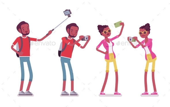 Black Male and Female Tourist Photographing - Travel Conceptual