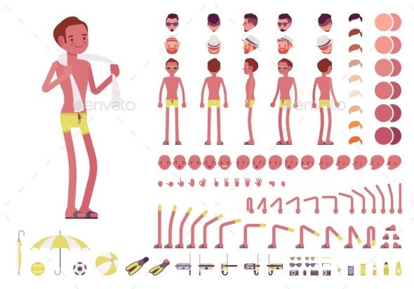 Young Slim Man in Swimming Trunks. Character - People Characters