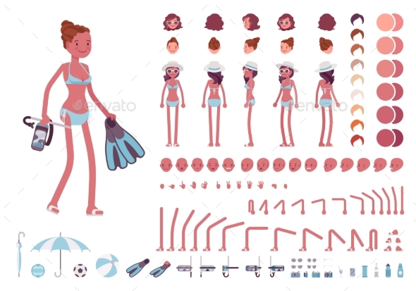 Young Slim Woman in Swimming Bikini. Character - People Characters