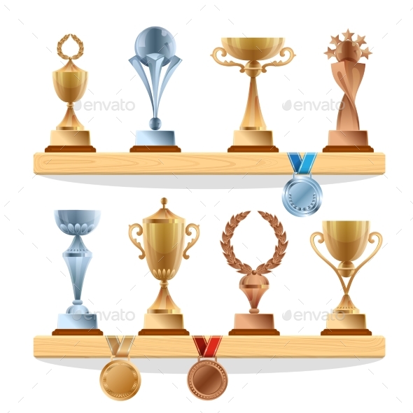 GraphicRiver Trophy Collections on the Shelf Golden Bronze 20452780