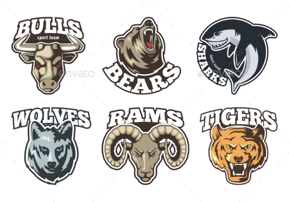 Sport Labels Set with Different Animals. Company - Miscellaneous Vectors