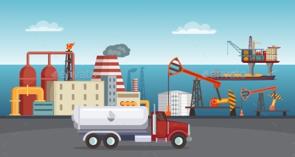 Background Illustration of Petroleum Industry. Oil - Miscellaneous Vectors