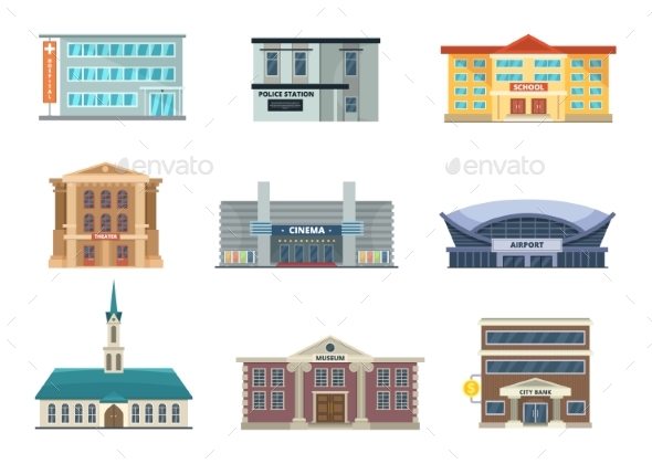 Different Municipal Buildings. Police Station - Buildings Objects