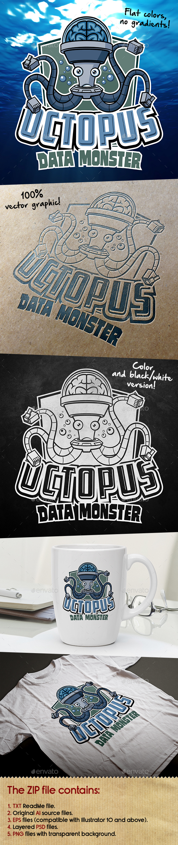 GraphicRiver Octopus Data Monster Mascot 20454035 GraphicRiver Octopus Data Monster Mascot 20454035