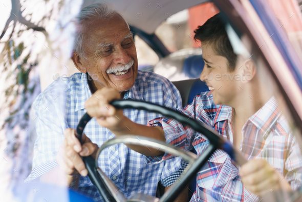 Old Man Grandpa Gives Driving Class To Grandson