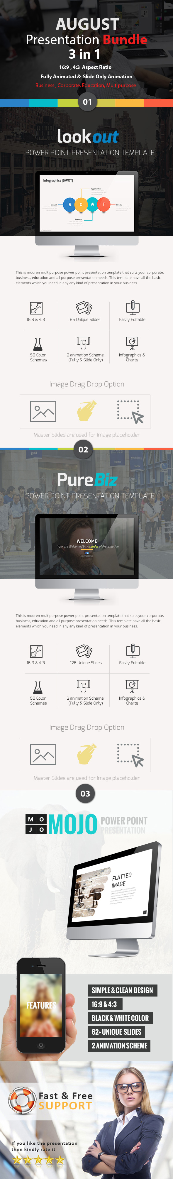 August Bundle 3 in 1 Presentation - Business PowerPoint Templates