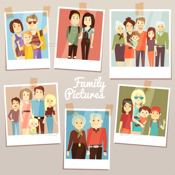 Happy Family Pictures with Different Generations - People Characters