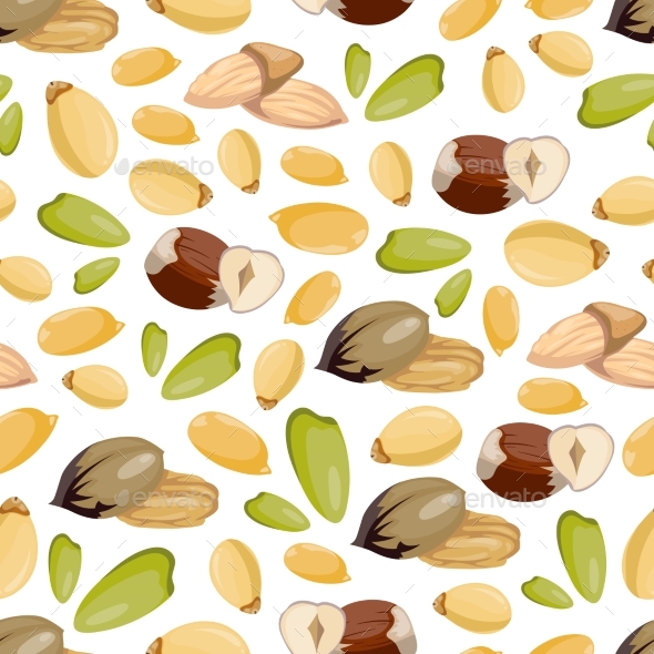 Cartoon Style Nuts Seamless Pattern - Healthy Food - Backgrounds Decorative