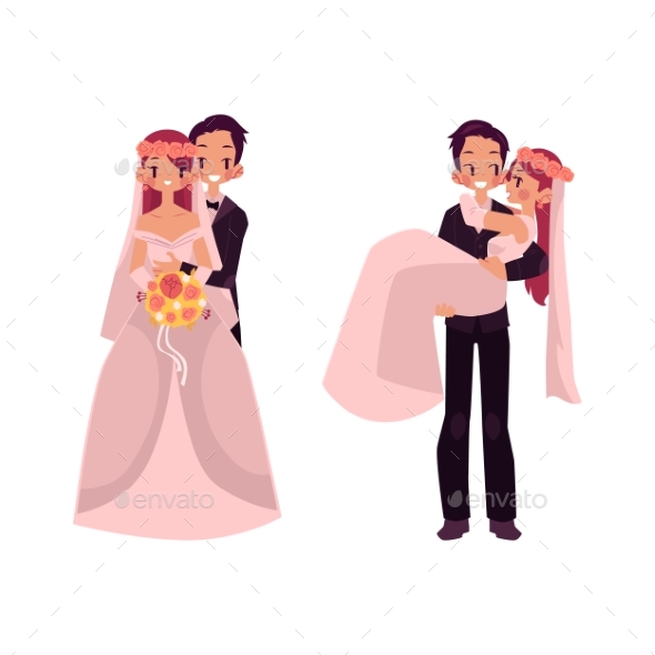 Vector Groom and Bride Character Set Isolated - People Characters