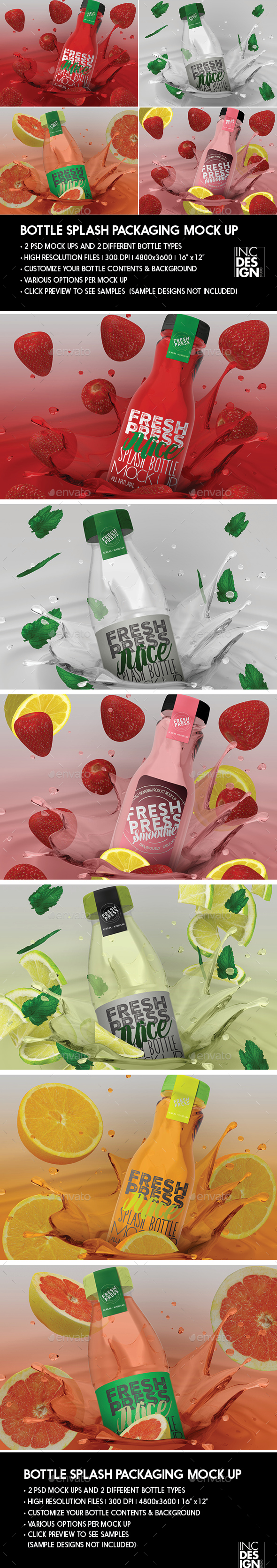 Bottle Juice Splash Packaging Mock Up - Food and Drink Packaging