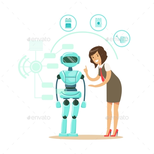 Businessman Giving Directions To Humanoid Robot - Computers Technology
