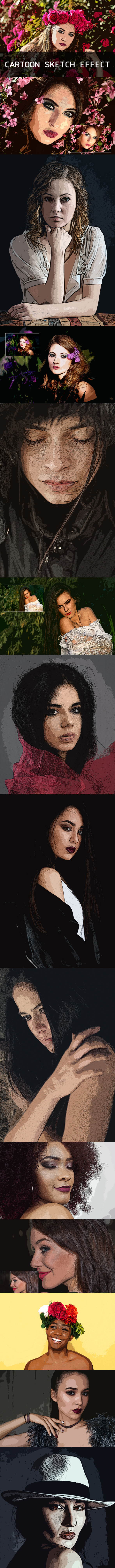6 Cartoon Sketch Photoshop Action - Actions Photoshop