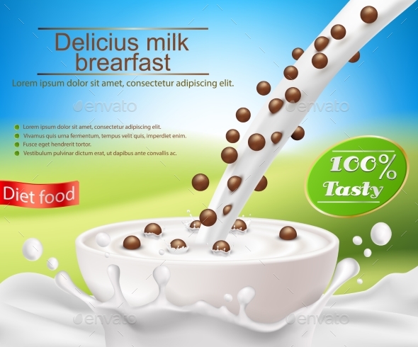 Vector Realistic Poster with a Milk Splash - Food Objects