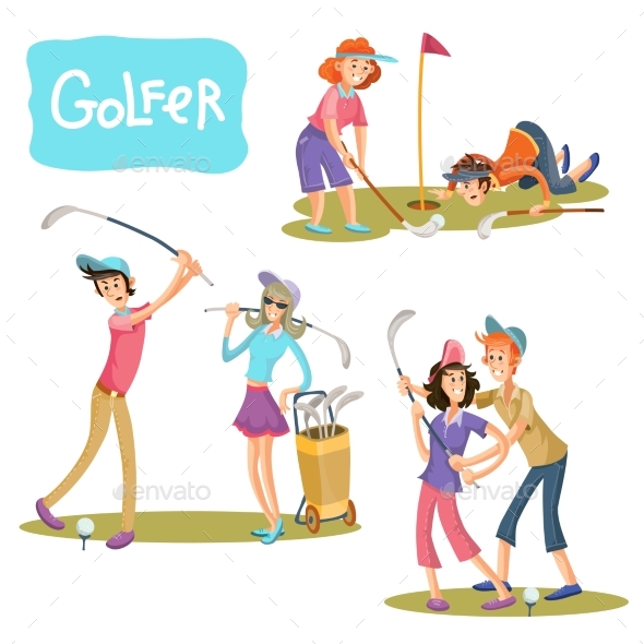 Set of Vector Illustrations of Golf Games. - Sports/Activity Conceptual