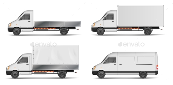 Set of Realistic White Cargo Vehicles. Vector - Man-made Objects Objects