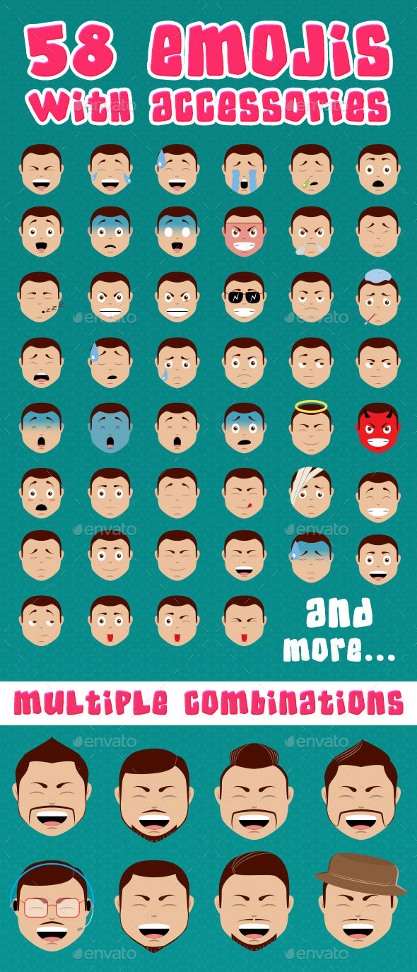 58 Emojis with Accessories - People Characters