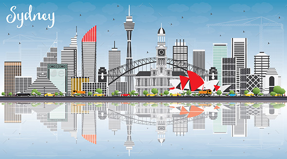GraphicRiver Sydney Australia Skyline with Gray Buildings Blue Sky and Reflections 20459668 GraphicRiver Sydney Australia Skyline with Gray Buildings Blue Sky and Reflections 20459668