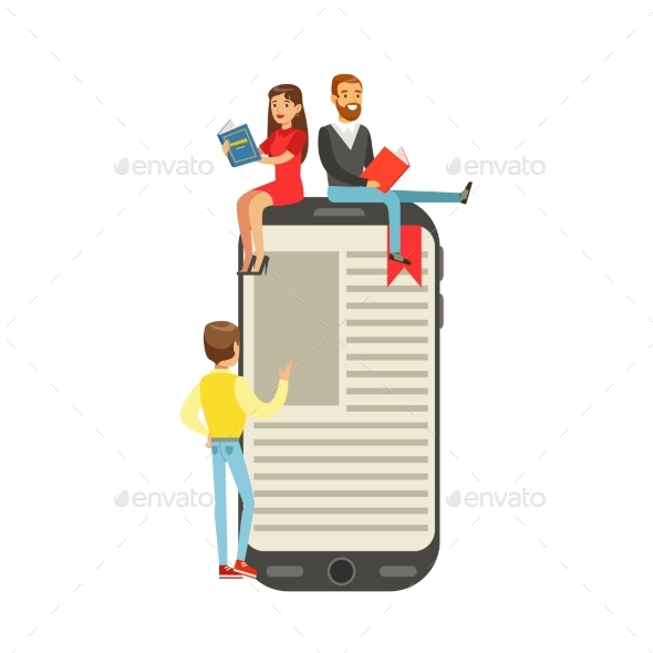 Micro Young Women and Men Sitting on a Giant - Miscellaneous Vectors