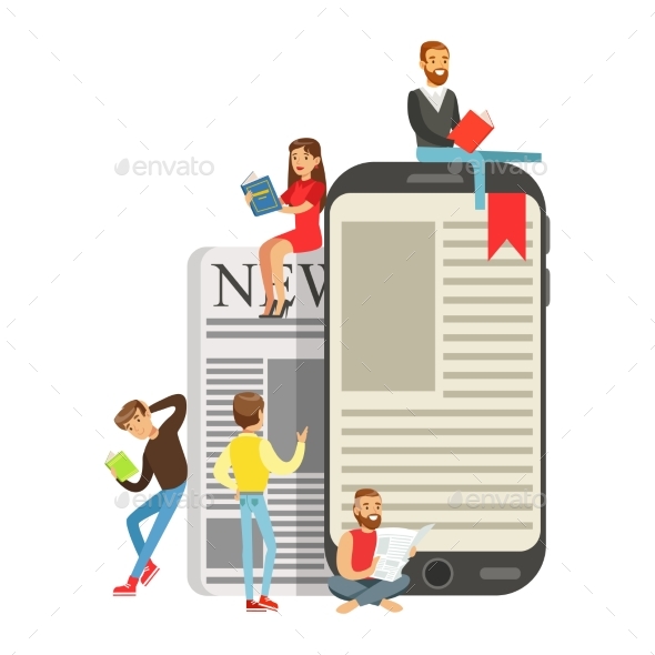 Micro Young Women and Men Sitting on a Giant - Miscellaneous Vectors